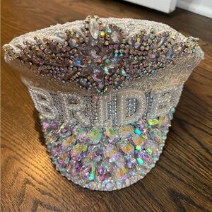 embellished bride hat • iridescent crystals